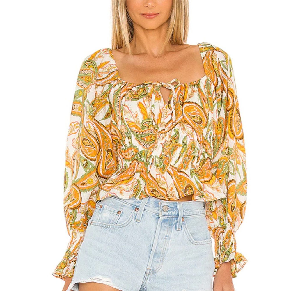 FAITHFULL THE BRAND Gillian Top in Juniper Paisley Print XL